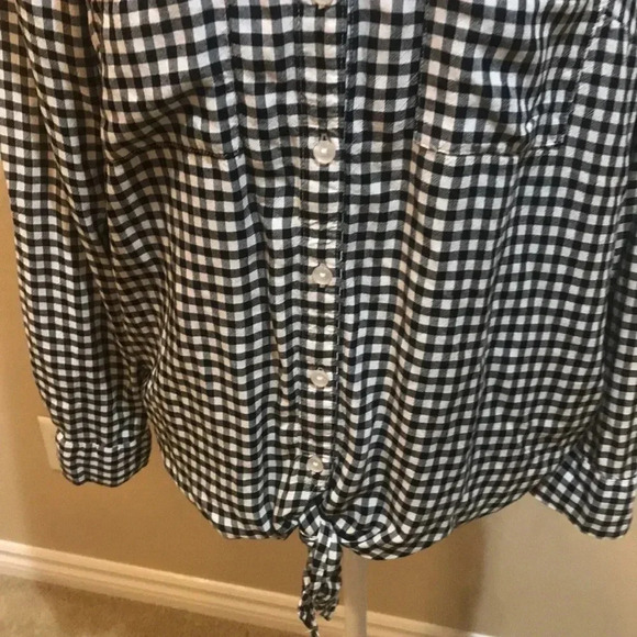 Jones New York Black and White Checked Gingham Button Down Shirt Tie Waist-M - Picture 6 of 11